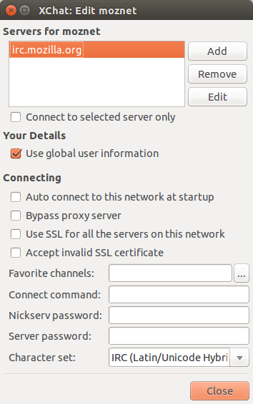 Adding moznet as a network to xchat